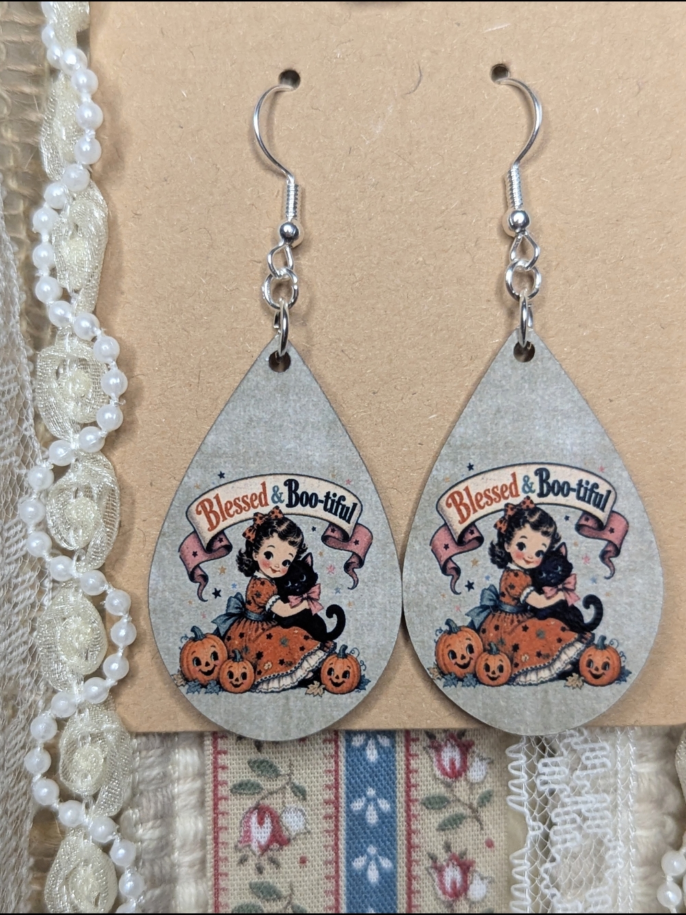 Blessed & Boo-tiful Halloween Teardrop Earrings